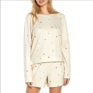 Wildfox Sweatshirt & Short Lounge Wear Set/ Oatmeal Hearts NWT